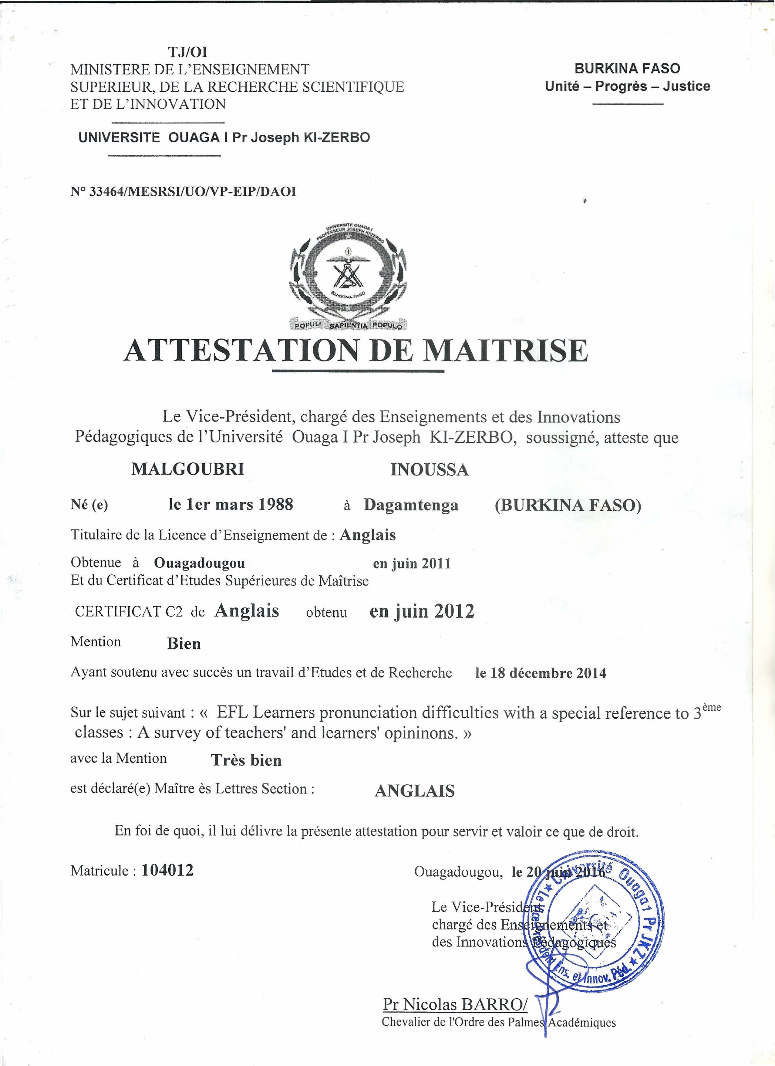 Maîtrise Degree